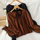 Long-sleeve Cutout Shirred Panel Crop Top
