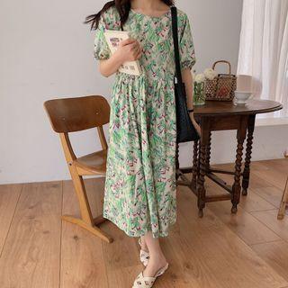 Short-sleeve Lattice Back Floral Dress