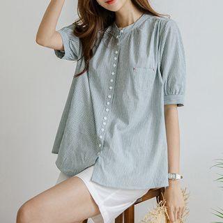Button-detail Stripe A-line Blouse