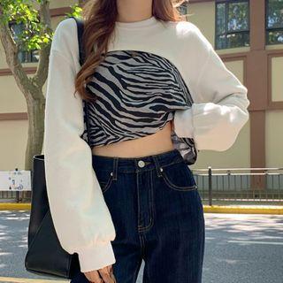 Cropped Sweatshirt / Short-sleeve Zebra Print T-shirt