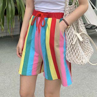 High-waist Rainbow Striped Short Pants