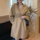 Split-neck Long-sleeve Dress As Shown In Figure - One Size