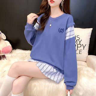 Stripe Panel Embroidered Pullover