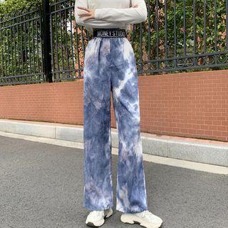 Lettering Tie-dyed Wide-leg Pants