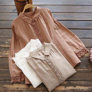 Long-sleeve Lace-trim Tunic Shirt