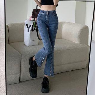 Faux Pearl Bootcut Jeans