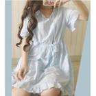 Eyelet Lace Trim V-neck Short-sleeve A-line Dress
