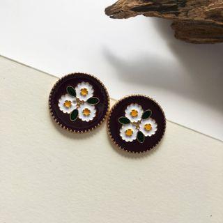 925 Sterling Silver Flower Round Stud Earrings Black - One Size