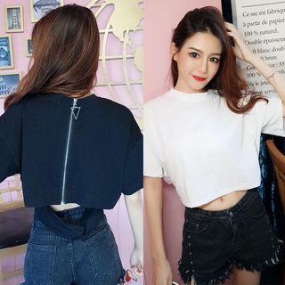 Short-sleeve Zip Back Cropped T-shirt