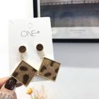 Leopard Print Square Dangle Earring 1 Pair - As Shown In Figure - One Size