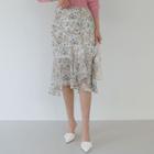 Asymmetric Floral Midi Chiffon Skirt
