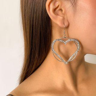 Heart Rhinestone Alloy Dangle Earring 2313 - 1 Pair - Silver - One Size