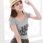 Short-sleeve Lace-panel T-shirt