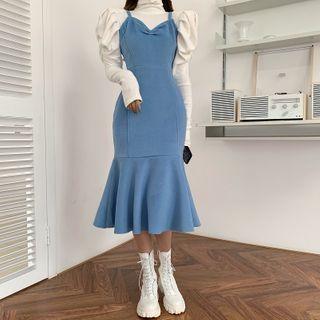Turtleneck Top / Strappy Midi Sheath Dress