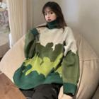 Color Block Turtleneck Sweater / Mock-neck Sweater