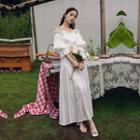 Cold Shoulder Elbow-sleeve Maxi Dress