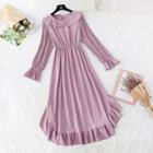 Long-sleeve Frill Trim Chiffon A-line Dress