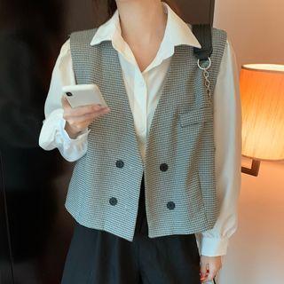 Long-sleeve Plain Shirt / Double Breasted Vest