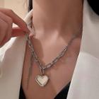 Layered Chunky Chain Heart Necklace Silver - One Size