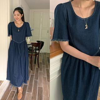Fringed Denim Long Dress