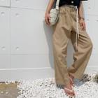 Linen Blend Baggy Pants With Cord