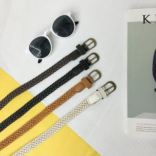 Faux-leather Woven Belt White - One Size