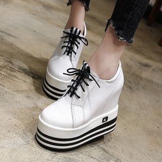 Platform Hidden-heel Lace-up Casual Shoes