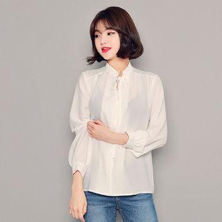 Tie-front Pintuck-detail Blouse