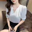 Short-sleeve Faux Pearl-accent Blouse