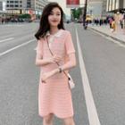 Short-sleeve Striped Knit Polo Mini Dress