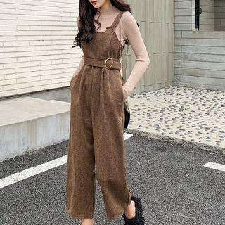 Set: Long-sleeve Knit Top + Cropped Jumper Pants