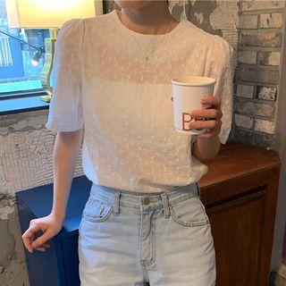 Eyelet Lace Short-sleeve Blouse White - One Size