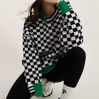 Checkered Panel Sweater