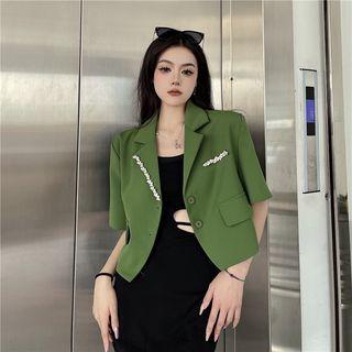 Short-sleeve Faux Pearl Crop Blazer