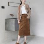 Pocket-detail Midi A-line Corduroy Skirt