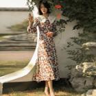 Collared Floral A-line Maxi Dress