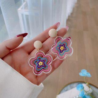 Flower Drop Earring 1 Pair - Silver Needle - Pink & Blue - One Size