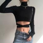 Turtleneck Lace Up Cropped Sweater