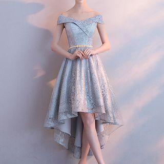 Embellished Off-shoulder Dip Back Cocktail Dress