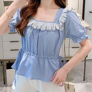 Ruffle Drawstring Short-sleeve Blouse