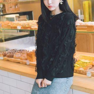 Lace Trim Crewneck Sweater