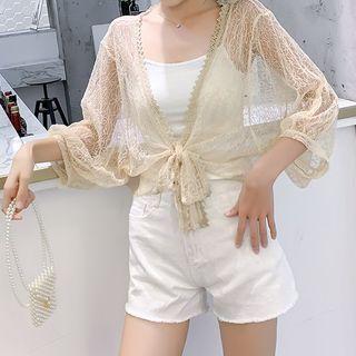 3/4-sleeve Tie-front Lace Light Jacket