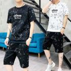 Set: Printed Lettering Short-sleeve T-shirt + Shorts