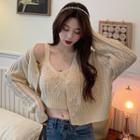 Knit Camisole Top / Long-sleeve Cable Knit Button-up Cardigan
