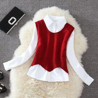 Long-sleeve Shirt / Knit Vest / Set: Long-sleeve Shirt + Knit Vest