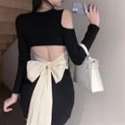 Long-sleeve Cut-out Bow Back Mini Sheath Dress