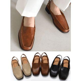 Square-toe Slingback Loafers