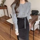 Cable Knit Cardigan / Midi Straight-fit Skirt