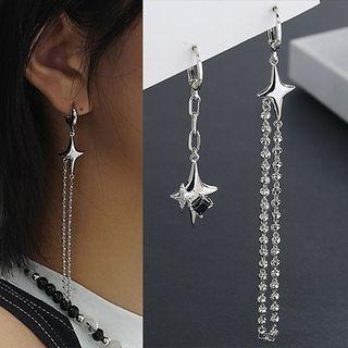 Star Chained Asymmetrical Alloy Dangle Earring 1 Pair - Silver - One Size