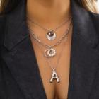 Lettering Faux Pearl Pendant Layered Alloy Necklace